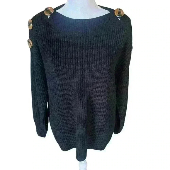 For the Republic ladies black sweater Medium crew neck with large button design - Picture 1 of 6